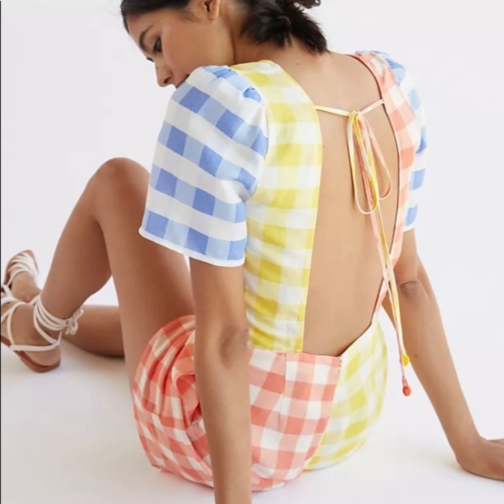 Farm Rio Gingham Contrast Romper, size Medium